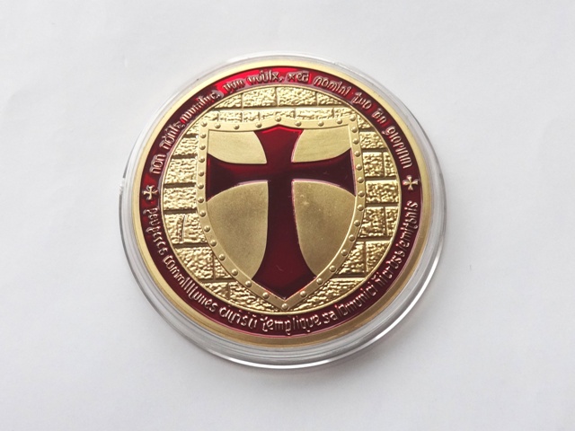 Mince templářský řád - templář / kříž - červená / pozlacená 24K Au