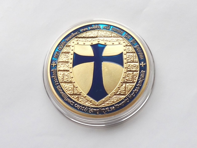 Mince templářský řád - templář / kříž - modrá / pozlacená 24K Au